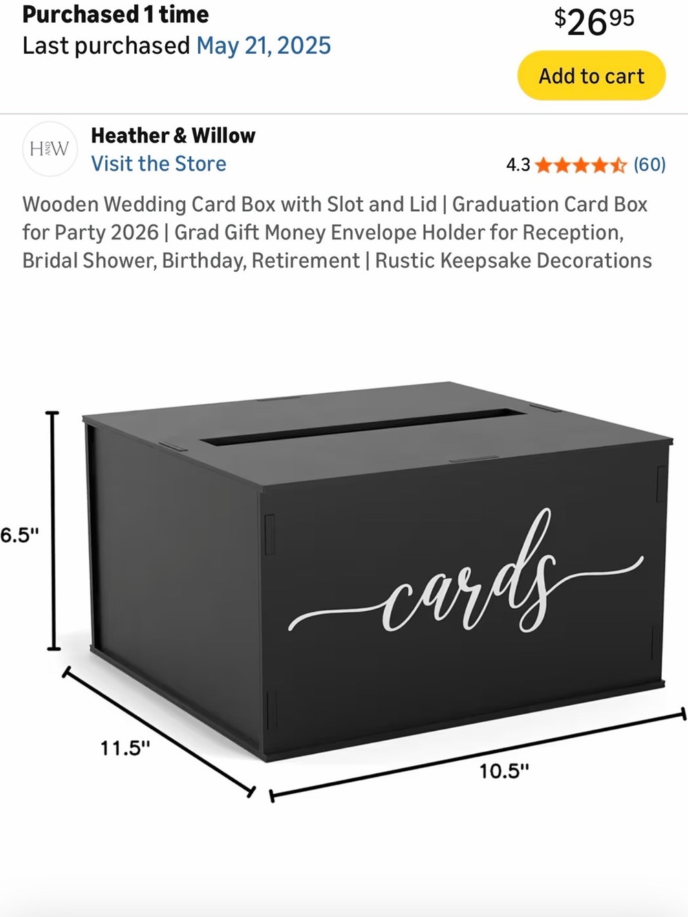 Black Wooden Card Box with 'cards' Script